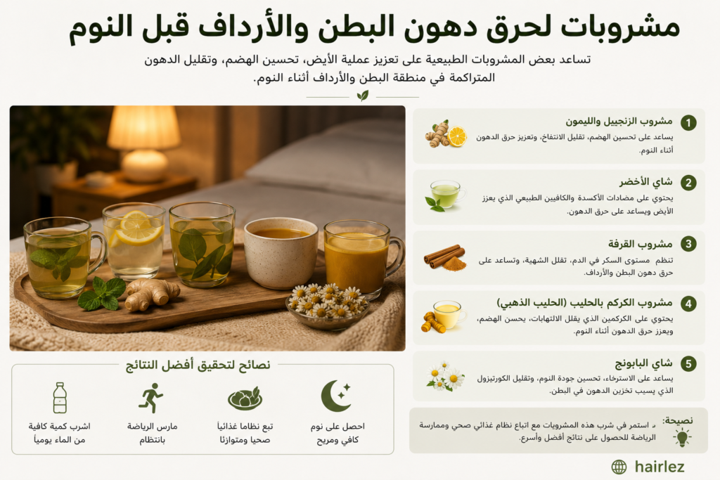 مشروبات لحرق دهون البطن والارداف قبل النوم