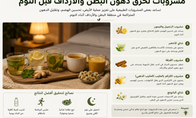 مشروبات لحرق دهون البطن والارداف قبل النوم